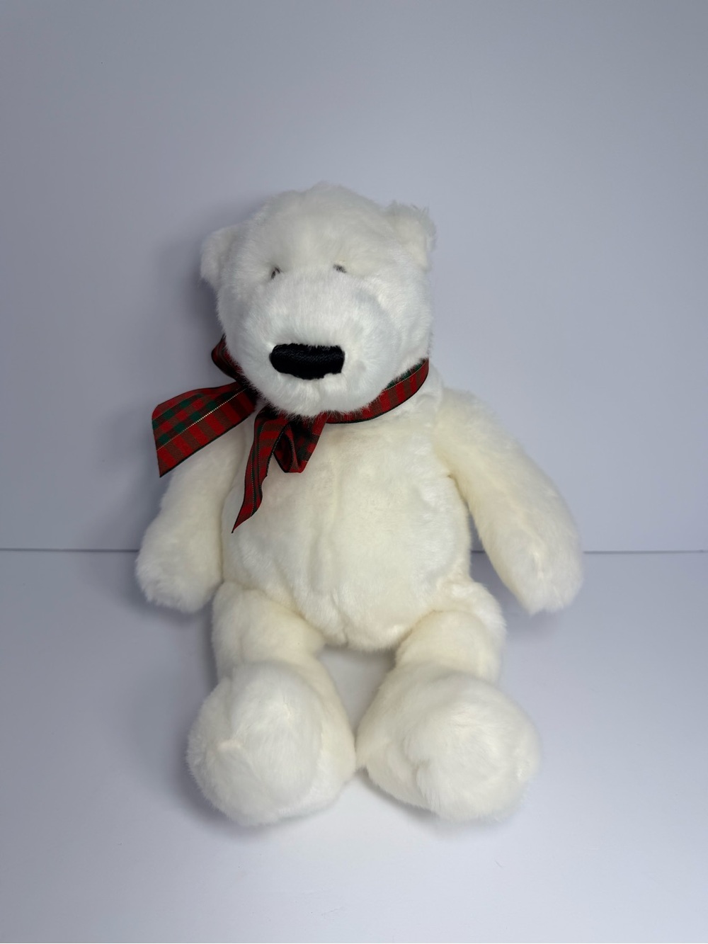 Gund Klondike Jr. White Polar Bear Plush Teddy Stuffed Animal Plaid Bow 88823